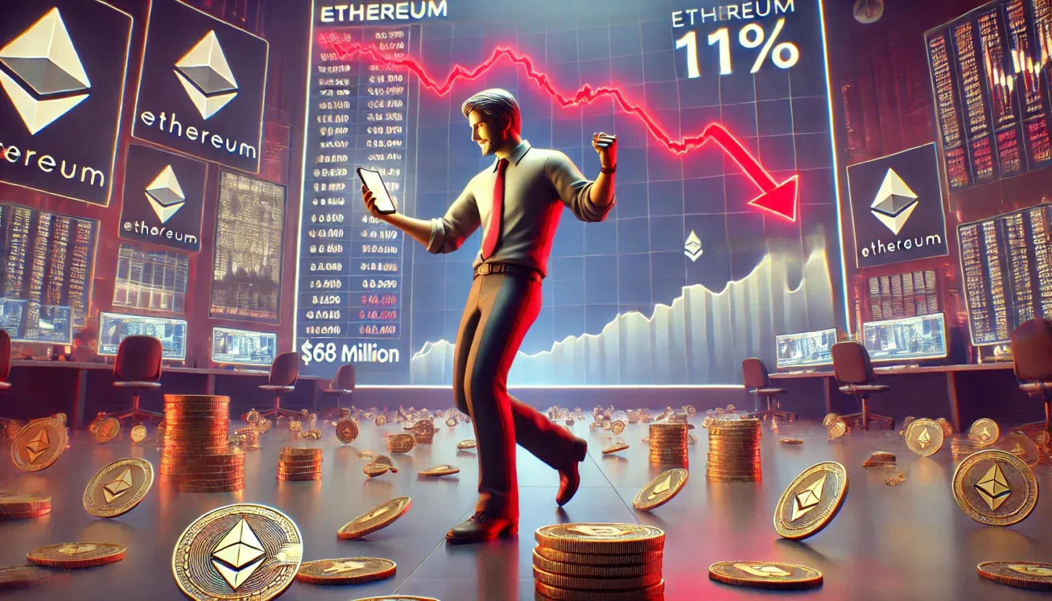 Short de ETH fatura US$ 68 milhões enquanto Ethereum cai 11%